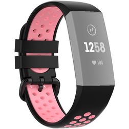 Mobigear Sport Plus Buckle Bracelet Silicone Fitbit Charge 3 Fermeture boucle ardillon - Noir / Rose