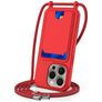 Mobigear Lanyard Card iPhone 16 Pro Coque avec cordon en Silicone et Porte-Cartes - Rouge
