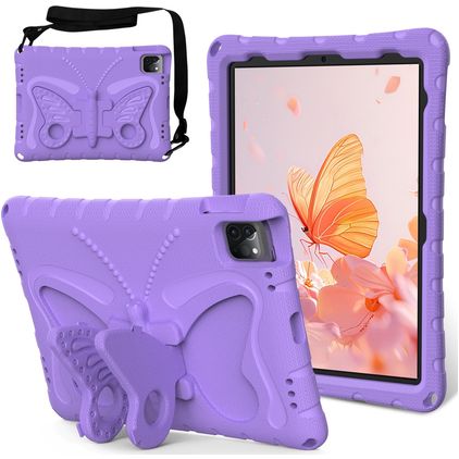 Mobigear Butterfly Coque iPad Air 11 Pouces (2024) Coque arrière en EVA + Bandoulière + Support Amovible - Violet