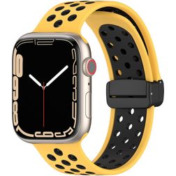 Mobigear Sport Plus Mag Bracelet Silicone Apple Watch Fermeture magnétique - 42/41/40/38 mm - Noir / Jaune