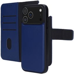 Mobiparts iPhone 17 Pro Max Coque Cuir véritable Étui 2en1 avec coque amovible Portefeuille - Bleu