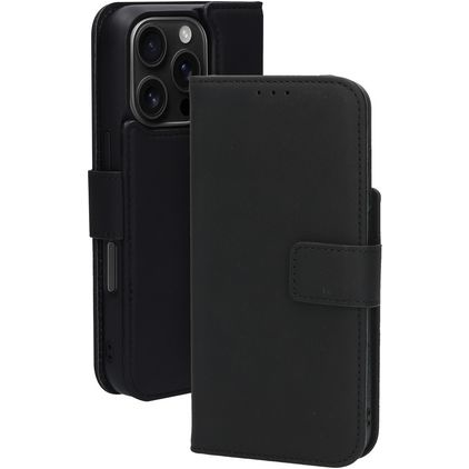 Mobiparts Housse iPhone 16 Pro MagSafe Etui avec Coque Détachable en Cuir Véritable Porte-Monnaie - Noir