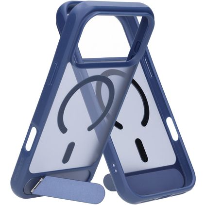 Mobiparts Hardcover Coque iPhone 18 Pro Max MagSafe Coque arrière Rigide avec Support Amovible - Satin Blue