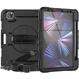 Mobigear SureGrip Xtreme Coque iPad Pro 11 Pouces (2025) Coque arrière en Plastique rigide,Silicone + Porte-crayon + Bandoulière + Support Amovible - Noir