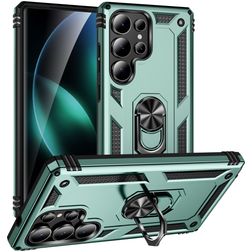 Mobigear Armor ring Coque Samsung Galaxy S25 Ultra Coque arrière Rigide Anti-Chocs avec Anneau-Support - Vert