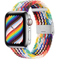 Mobigear Braided Bracelet Nylon pour Apple Watch Fermeture à pince - 49/46/45/44 mm - Rainbow
