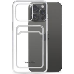 Mobilize Gelly Card Coque Transparente iPhone 15 Pro Max Coque arrière en TPU Souple avec Porte-Cartes - Transparent