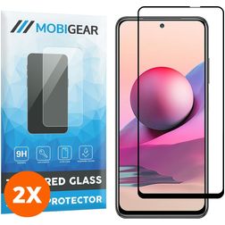 Mobigear Premium Xiaomi Redmi Note 10S Verre trempé Protection d'écran - Compatible Coque - Noir (Lot de 2)