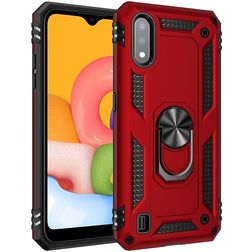 Mobigear Armor Ring Coque Samsung Galaxy A01 Coque arrière Rigide Anti-Chocs avec Anneau-Support - Rouge
