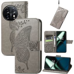 Mobigear Butterfly Housse OnePlus 11 Etui Porte-Monnaie - Gris