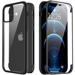 Valenta Full Cover Coque iPhone 12 Mini Coque arrière en Verre trempé Anti-Chocs - Noir