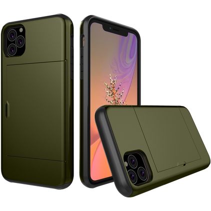 Mobigear Card Coque iPhone 11 Pro Coque arrière Rigide Anti-Chocs avec Porte-Cartes - Vert armée
