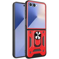 Mobigear Armor Ring Samsung Galaxy Z Flip 7 Plastique rigide Coque arrière Antichoc avec bague de maintien - Rouge