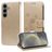 Mobigear Flowers Housse Samsung Galaxy S25 Etui Porte-Monnaie - Or