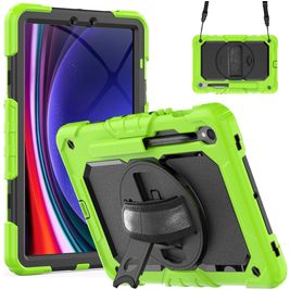 Mobigear SureGrip Xtreme Coque Samsung Galaxy Tab S9 Coque arrière en Plastique rigide,Silicone + Porte-crayon + Bandoulière + Support Amovible - Vert Mobigear SureGrip Xtreme Coque Samsung Galaxy Tab S9 Coque arrière en Plastique rigide,Silicone + Porte-crayon + Bandoulière + Support Amovible - Vert