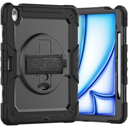 Xccess Survivor All-round Coque iPad Air 13 Pouces (2024) Coque arrière en Plastique rigide,Silicone + Bandoulière + Support Amovible - Noir