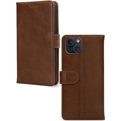 Mobilize Wallet Housse iPhone 15 Etui en Cuir Véritable Porte-Monnaie - Marron