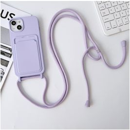 Mobigear Lanyard Card iPhone 15 Coque avec cordon en Silicone et Porte-Cartes - Violet Mobigear Lanyard Card iPhone 15 Coque avec cordon en Silicone et Porte-Cartes - Violet