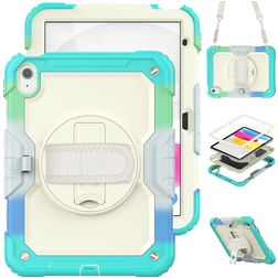 Mobigear SureGrip Xtreme iPad 10 (2022) Plastique rigide / Silicone Coque arrière + Bandoulière + Support - Blanc / Turquoise