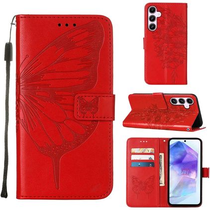 Mobigear Butterfly Housse Samsung Galaxy A55 Etui Porte-Monnaie - Rouge