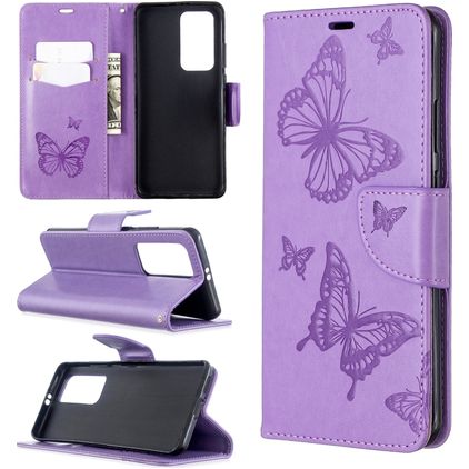 Mobigear Butterfly Housse Huawei P40 Pro Etui Porte-Monnaie - Violet