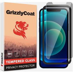 GrizzlyCoat Easy Fit AntiSpy iPhone 12 Mini Verre trempé Protection d'écran Anti-espion - Compatible coque + Cadre de pose
