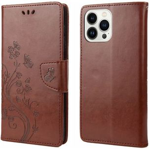 Mobigear Flowers Housse iPhone 14 Pro Etui Porte-Monnaie - Marron