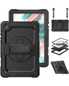 Mobigear SureGrip Xtreme Coque Samsung Galaxy Tab A8 10.5 (2021) Coque arrière en Plastique rigide,Silicone + Bandoulière + Support Amovible - Noir