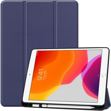 Mobigear Tri-Fold Gel Coque iPad 8 (2020) Etui en TPU,Similicuir + Porte-crayon - Dark Blue