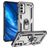 Mobigear Armor Ring Samsung Galaxy M23 Plastique rigide Coque arrière Antichoc avec bague de maintien - Argent