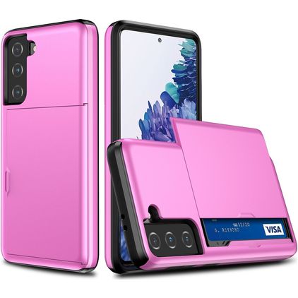 Mobigear Card Coque Samsung Galaxy S21 Plus Coque arrière Rigide Anti-Chocs avec Porte-Cartes - Rose