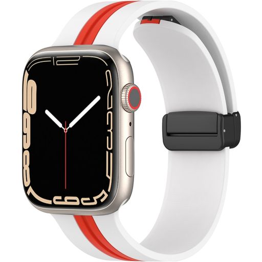 Mobigear Stripe Mag Bracelet Silicone Apple Watch Fermeture magnétique - 42/41/40/38 mm - Blanc / Rouge