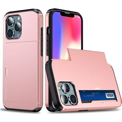 Mobigear Card Coque iPhone 13 Coque arrière Rigide Anti-Chocs avec Porte-Cartes - Rose doré