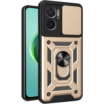 Mobigear Armor Ring Cam Slide Coque Xiaomi Redmi 10 5G Coque arrière Rigide Anti-Chocs avec Anneau-Support et Protecteur Lentilles - Or