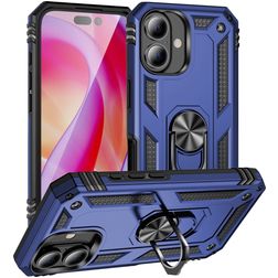 Mobigear Armor Ring Coque iPhone 16 Coque arrière Rigide Anti-Chocs avec Anneau-Support - Bleu