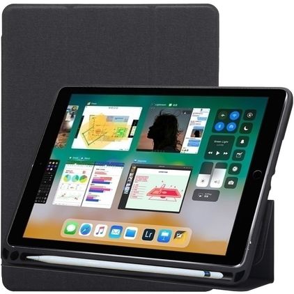 Mobigear Tri-Fold Gel Coque iPad 5 (2017) Etui en TPU,Similicuir + Porte-crayon - Noir