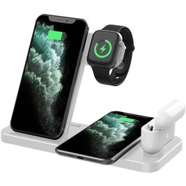 Mobigear JetCharge 4in1 Station de Charge QI pour Double Smartphone / AirPods & Apple Watch - Blanc