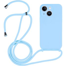 Mobigear Lanyard iPhone 15 Coque avec cordon en Silicone - Bleu Mobigear Lanyard iPhone 15 Coque avec cordon en Silicone - Bleu