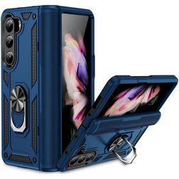 Mobigear Armor Ring Coque Samsung Galaxy Z Fold 5 Coque arrière Rigide Anti-Chocs avec Anneau-Support - Bleu