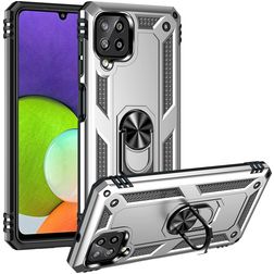 Mobigear Armor Ring Samsung Galaxy A22 4G Plastique rigide Coque arrière Antichoc avec bague de maintien - Argent