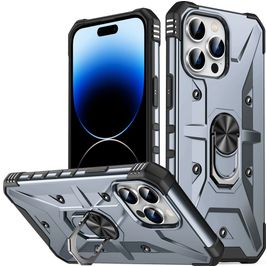 Mobigear Armor Ring Coque iPhone 14 Pro Coque arrière Rigide Anti-Chocs avec Anneau-Support - Gris