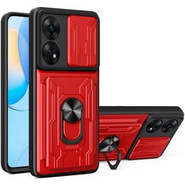 Mobigear Armor Ring Cam Slide Coque OPPO Reno 8T 4G Coque arrière Rigide Anti-Chocs avec Anneau-Support et Protecteur Lentilles - Rouge