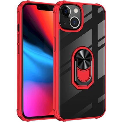 Mobigear Crystal Ring iPhone 14 Pro Plastique rigide Coque arrière avec bague de maintien - Transparent / Rouge