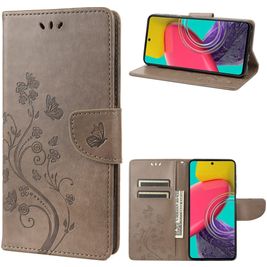 Mobigear Flowers Housse Samsung Galaxy M53 Etui Porte-Monnaie - Gris