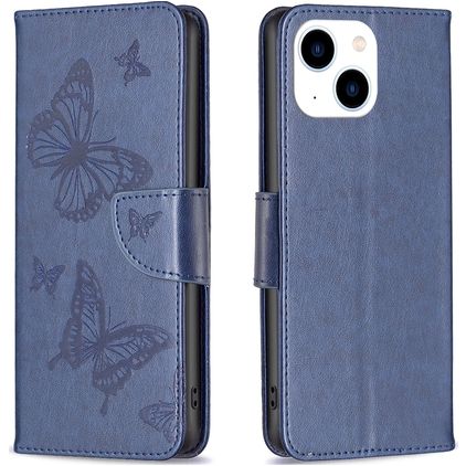 Mobigear Butterfly Housse iPhone 15 Etui Porte-Monnaie - Bleu