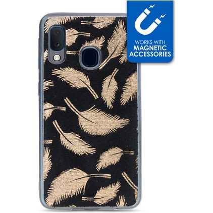 My Style Magneta Coque Samsung Galaxy A20e Coque arrière en TPU Souple - Golden Feathers