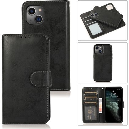 Mobigear Wallet Housse iPhone 15 Plus Etui avec Coque Détachable Porte-Monnaie - Noir