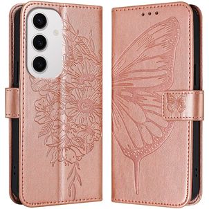 Mobigear Butterfly Housse Samsung Galaxy S24 FE Etui Porte-Monnaie - Rose doré