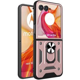 Mobigear Armor Ring Coque Motorola Razr 50 Ultra Coque arrière Rigide Anti-Chocs avec Anneau-Support - Rose doré