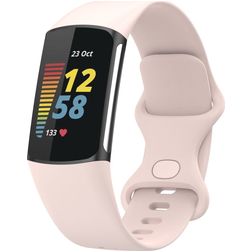 Mobigear Sport Dual Bracelet Silicone pour Fitbit Charge 5 Fermeture à clou et passant - Sand Pink